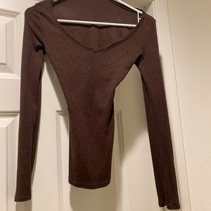 Brown Express V-neck long sleeve shirt-extra small